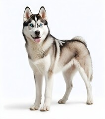 Naklejka na ściany i meble A siberian-husky-dog with blue eyes standing against a white background