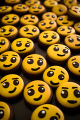 Smile face cookies pattern on dark background. AI generated