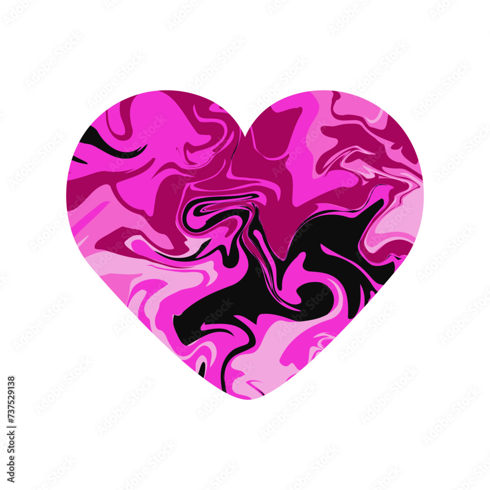 Poster Vector pink heart with marble texture isolated on white background. Twisted and distorted vector texture in trendy retro psychedelic style. Y2k aesthetic.