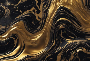 Black marble background with golden waves and curls Luxurious abstract background or texture...