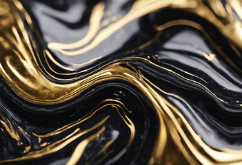 Black marble background with golden waves and curls Abstract background or texture Acrylic Fluid Art close up - obrazy, fototapety, plakaty