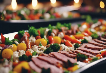 Catering buffet food Delicious colorful meat and vegetable dishes Celebration Party self service table All inclusive hotels