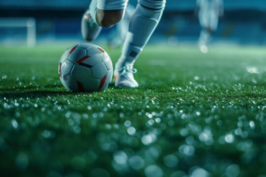 Football player holding ball on stadium field