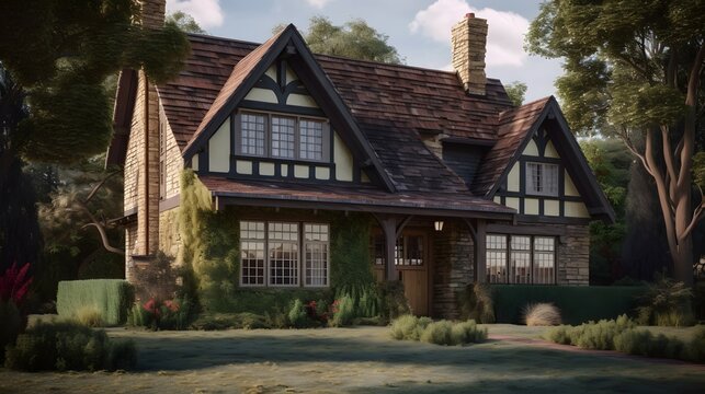 english cottage exterior house design, english cottage style, house, exterior design photography, daytime, 4k, hyperrealistic