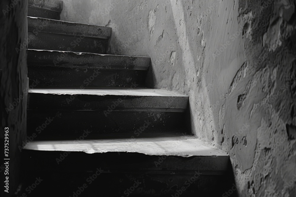 Aufkleber A black and white photo of a set of stairs. Suitable for architectural and abstract concepts