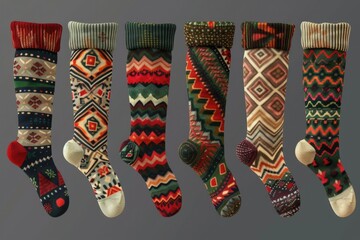 A group of socks hanging from a clothesline. Perfect for showcasing laundry, cleanliness, and organization.