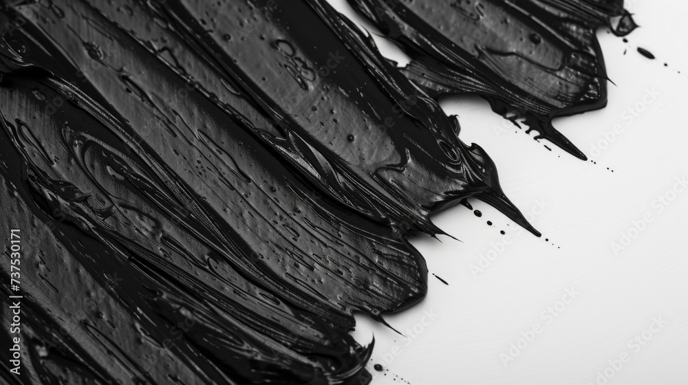 Poster black paint close up on a white surface. can be used for various art and design projects