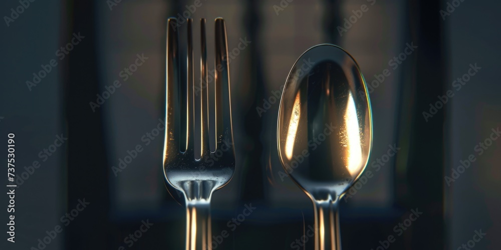 Poster A simple image featuring a fork and a spoon placed next to each other. This versatile picture can be used in various contexts