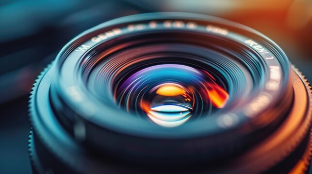 A color-toned image showcasing the diaphragm of a camera lens aperture with selective focus and shallow depth of field