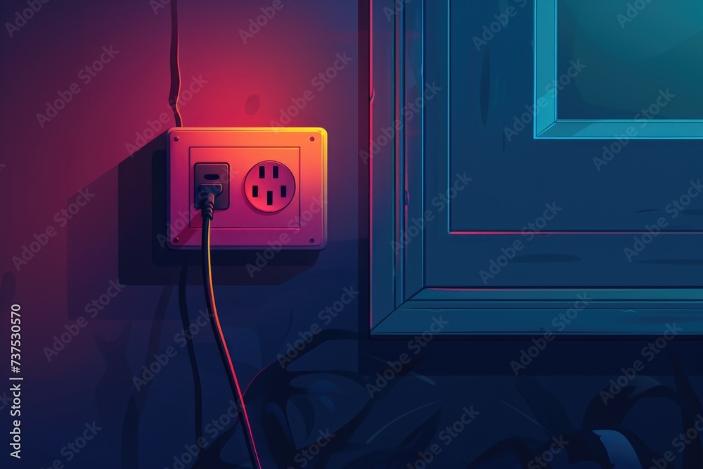 Aufkleber An image of an electrical outlet with a cord plugged into it. This versatile picture can be used to illustrate concepts related to electricity, power supply, energy consumption, or home appliances