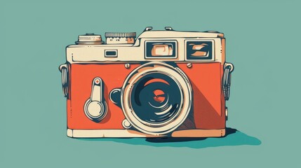 A hand-drawn doodle-style vector illustration of a retro hipster photo camera, isolated on its own - obrazy, fototapety, plakaty