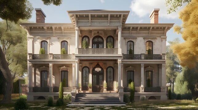 italianate house exterior house design, italianate house style, house, exterior design photography, daytime, 4k, hyperrealistic