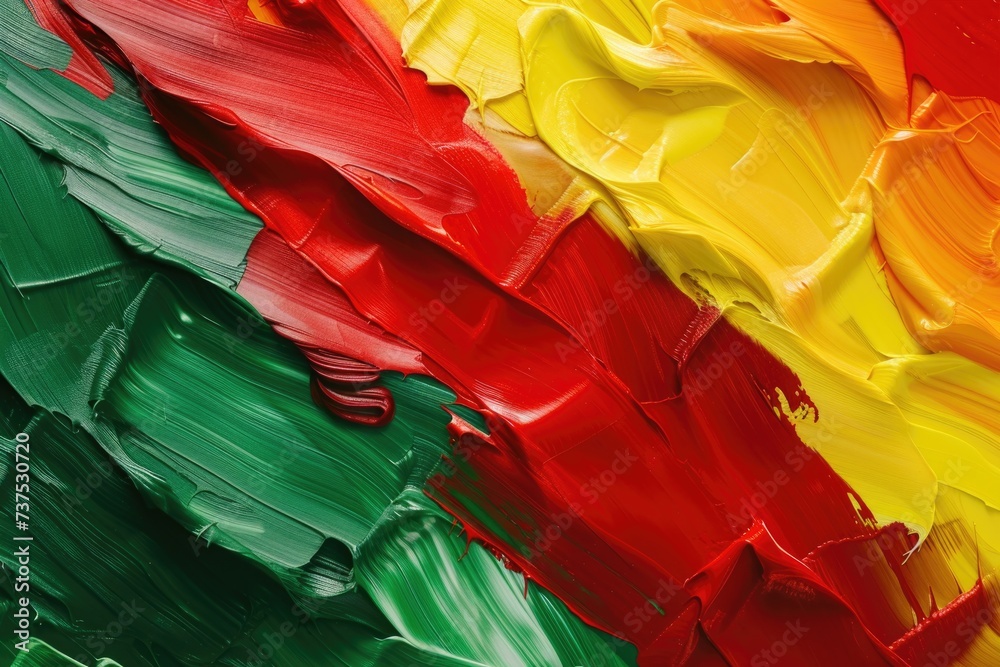 Poster A close-up view of a vibrant painting showcasing a variety of different colors. This picture can be used to add a burst of color and creativity to any project or design