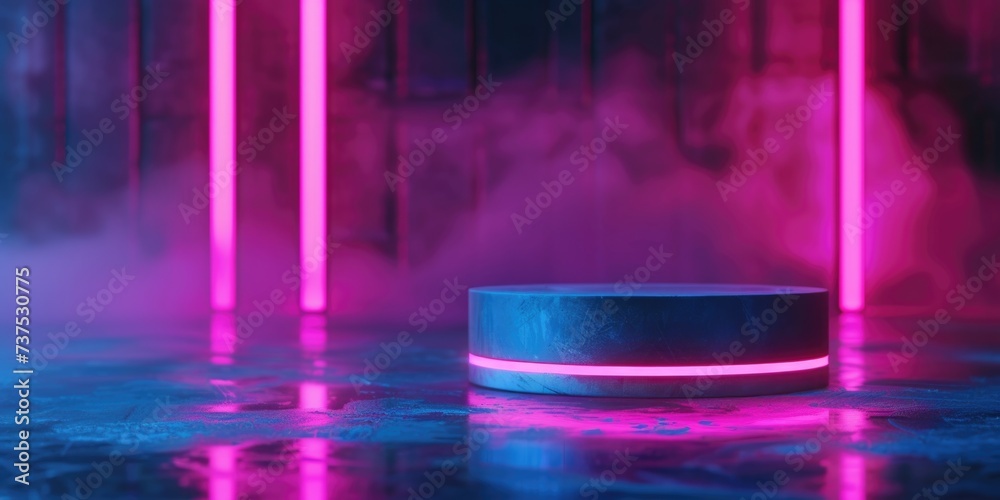 Poster a smart speaker placed on a table, ready to play music or provide information. ideal for technology-