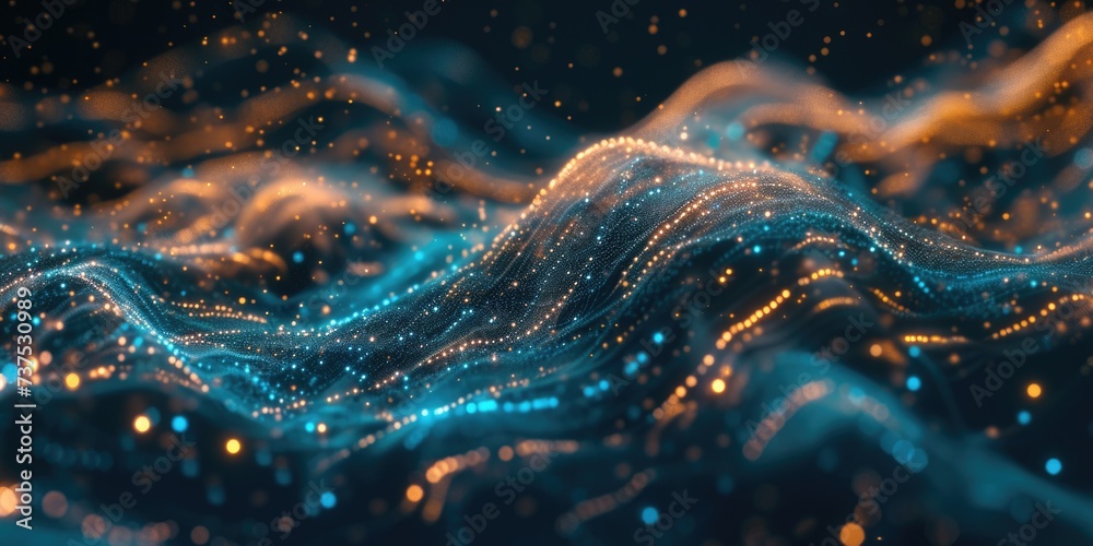 Poster A close-up view of a wave of blue and yellow lights. Perfect for adding a vibrant and dynamic touch to any project or design