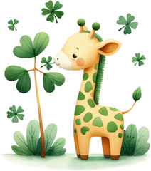 Giraffe St Patricks Day Cute Safari Animals PNG Clipart Watercolor Nursery Decor Baby Shower Kids Invitation Art Prints Element