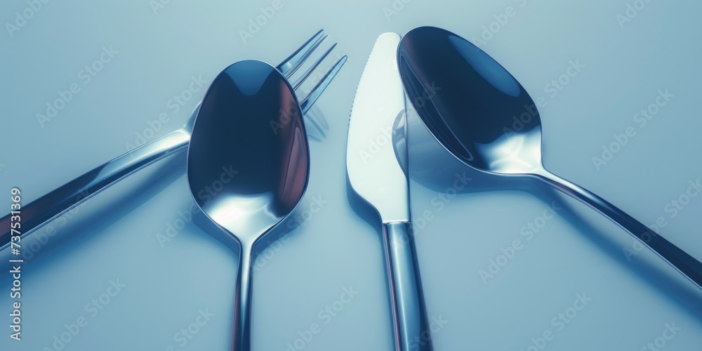 Poster A simple and elegant table setting with a couple of spoons and a fork. Perfect for food-related designs and restaurant promotions