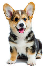 Happy puppy welsh corgi 4 month old isolated on white.