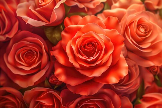 A close up photograph of a bunch of vibrant red roses. Perfect for expressing love and romance.