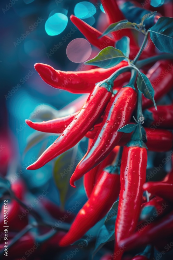 Aufkleber a bunch of red hot peppers hanging from a tree. perfect for adding a touch of spice to your culinary