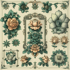 Vintage Floral Artwork with Ornate Frame Design