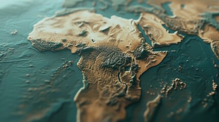 A detailed close-up view of a map of the world. Perfect for educational purposes or travel-related...