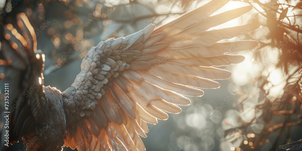 Poster a stunning image of a large white bird with its wings gracefully spread out. perfect for nature enth