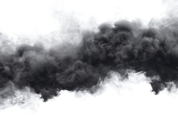 Black smoke billowing from a white background. Suitable for use in concepts related to pollution, environmental issues, fire, disaster, or dramatic effects in design projects - obrazy, fototapety, plakaty