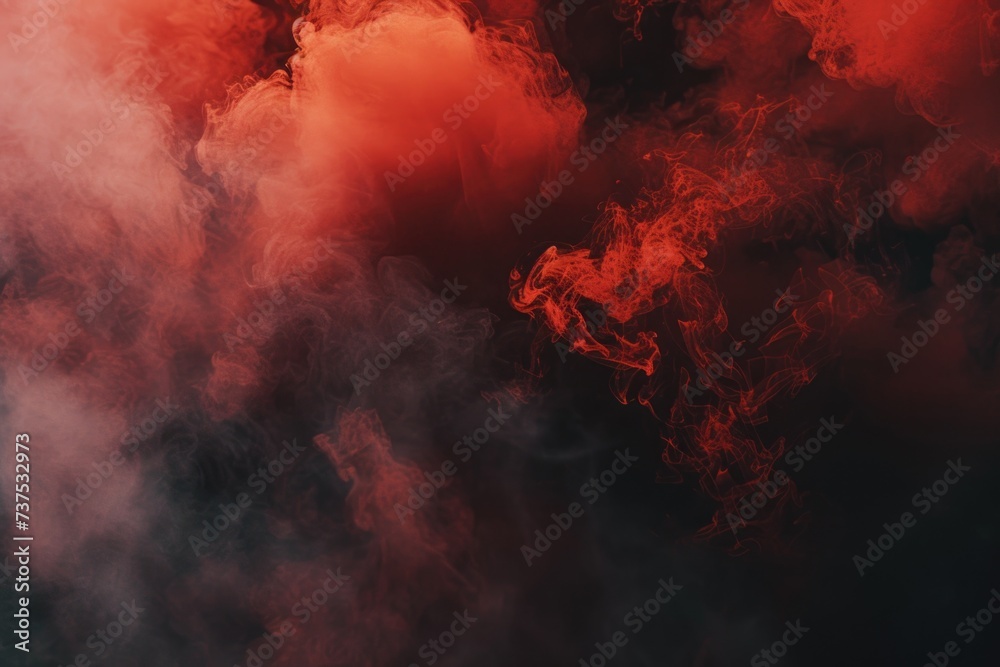 Poster A close-up view of a vibrant red smoke cloud. This image can be used to create a visually striking and dynamic atmosphere.