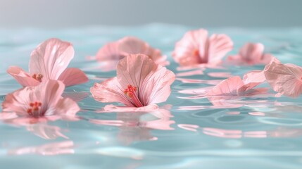 A group of pink flowers floating peacefully on the surface of a body of water. This image captures the beauty and serenity of nature.