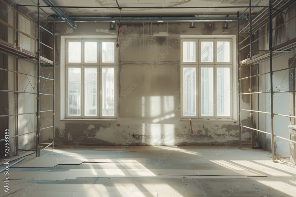 Poster A spacious room with multiple windows. Ideal for adding furniture or creating a minimalist setting.