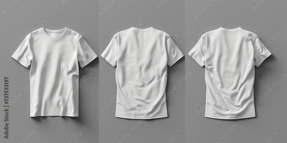 Poster A collection of three different views of a white t-shirt. Versatile and suitable for various uses