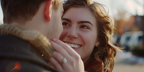 A picture capturing a moment as a man and a woman gaze into each other's eyes. Perfect for illustrating love, relationships, and connection