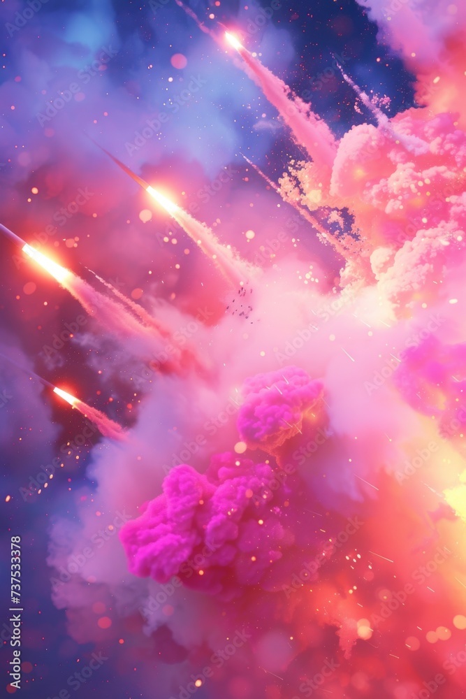 Poster A vibrant bunch of pink smoke creating a colorful display in the air. This image can be used to add a touch of magic and excitement to various projects