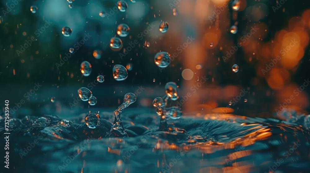 Poster Water droplets captured in a close-up view on a smooth surface. Versatile image suitable for various uses