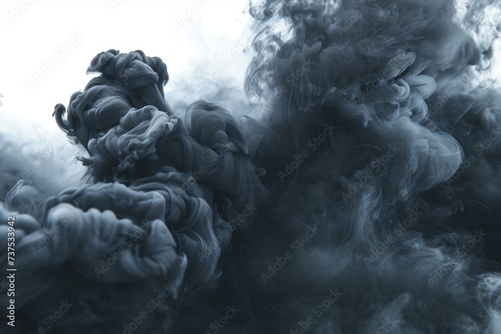 Poster A photo capturing a cloud of smoke in black and white. This versatile image can be used in various contexts