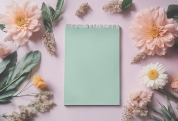 Notepad and floral frame in pastel colors Spring Summer concept boho style for your notes Spring decissions