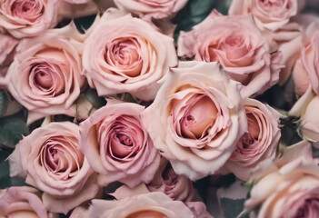 Pastel pink roses frame Beautiful flower arrangement for your design