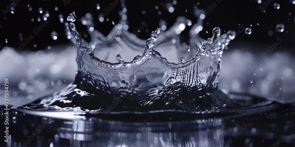 Poster a striking image of a splash of water on a sleek black surface. perfect for capturing the beauty and