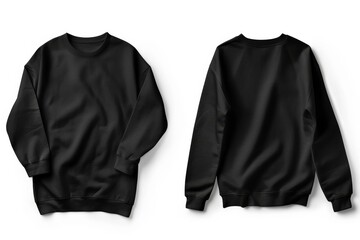 Black long sleeve sweatshirt for men isolated on white background front and back view Design mockup