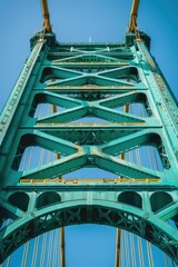 A view of the top of a bridge from below. Suitable for architectural, urban, or transportation themes
