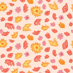 Seamless floral pattern for textile, wrapping paper. vector colorful flower leaves ornament animal spots background. Decorative flowers print