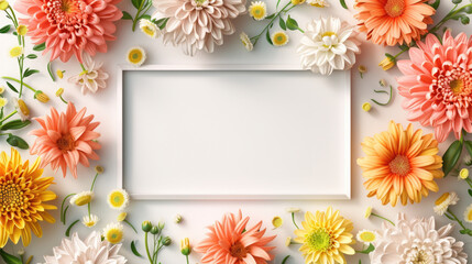 A white frame adorned with beautiful flowers and leaves. Ideal for adding a touch of nature to your designs