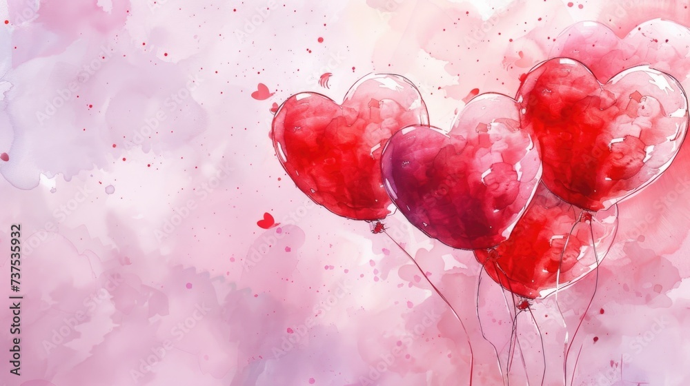 Poster A painting of a bunch of red balloons. Suitable for festive occasions or adding a pop of color to any space