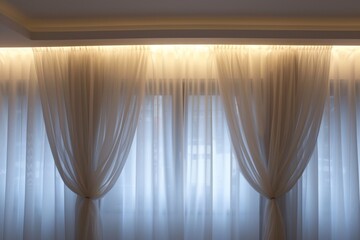 Ceiling mounted translucent curtain with dual layers blocking lights