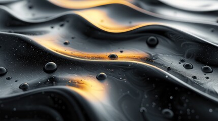 a close up of a black and yellow pattern with drops of water on the bottom of the image and on the bottom of the image.