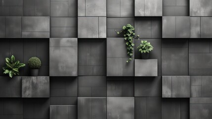 a green plant sitting on top of a block wall next to a potted plant on the other side of the block wall.