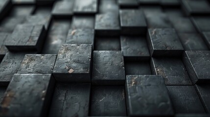 a close up of a wall made up of squares and rectangles of different sizes and shapes with a black background.
