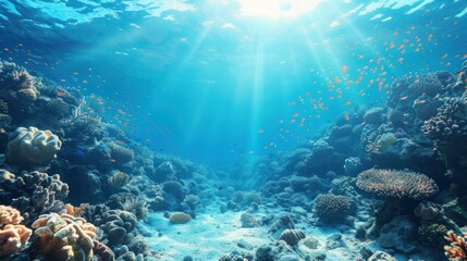 an underwater view of a coral reef with lots of fish and corals on the bottom and bottom of the water.