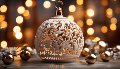 Christmas tree decorated with glowing ornaments and golden candlelight generated by AI